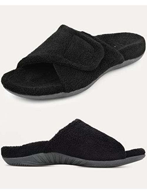 Walk·Hero Comfort And Support Plush Fuzzy Slippers Arch Support Womens Cozy Open Toe Heel Cup House Shoes Soft Anti-Slip Slip On Breathable