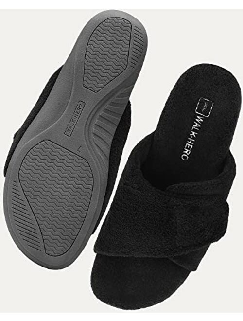 Walk·Hero Comfort And Support Plush Fuzzy Slippers Arch Support Womens Cozy Open Toe Heel Cup House Shoes Soft Anti-Slip Slip On Breathable