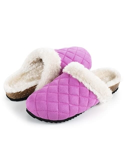 Fitory Womens Slippers with Arch Support,House Fuzzy Furry Cork Mules Clogs for Ladies Size 6-11