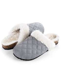 Fitory Womens Slippers with Arch Support,House Fuzzy Furry Cork Mules Clogs for Ladies Size 6-11