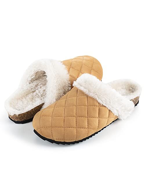 Fitory Womens Slippers with Arch Support,House Fuzzy Furry Cork Mules Clogs for Ladies Size 6-11