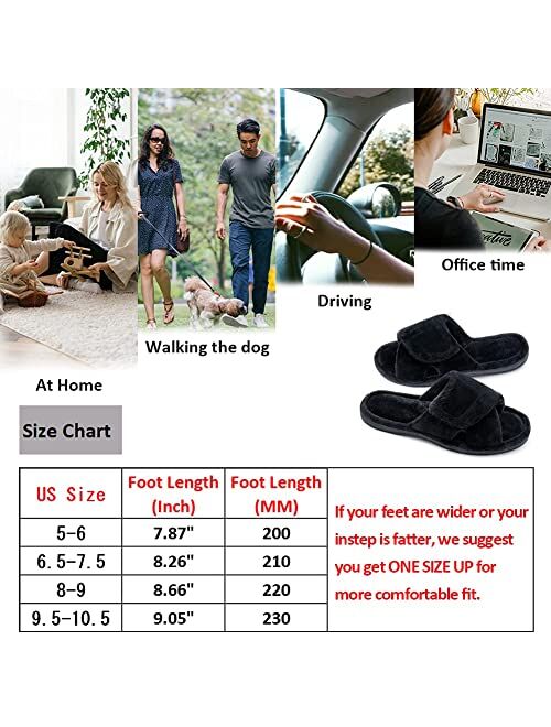 Git-Up Women's Memory Foam Slippers with Arch Support Adjustable Hook and Loop Diabetic Wide Open Toe House Slippers Indoor Outdoor