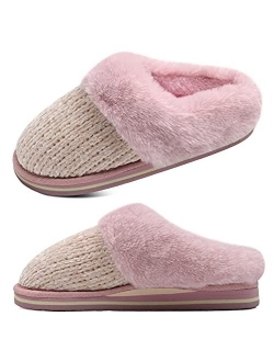 jiajiale Womens Fluffy Double Memory Foam Slippers Ladies Cozy Fuzzy Faux Fur Slip on Warm House Shoes with Arch Support Indoor Outdoor Non Slip Hard Sole