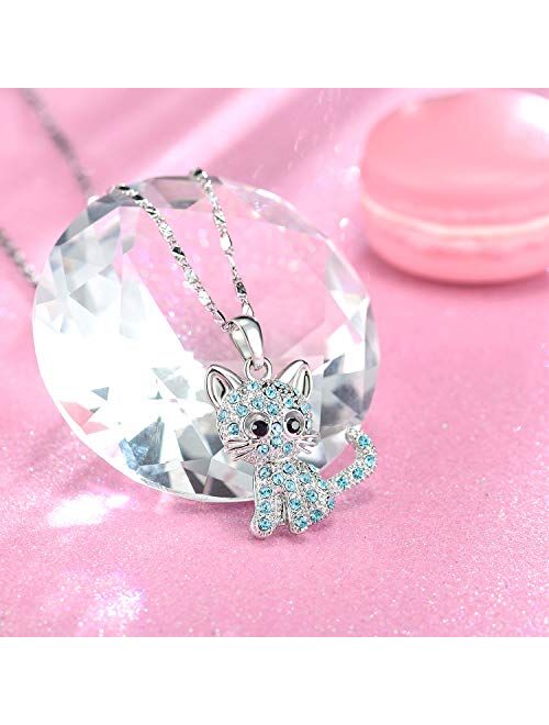 Shonyin Cat Pendant Necklace Jewelry Gifts for Women Teen Little Girls, Chian 18+2.4 inches