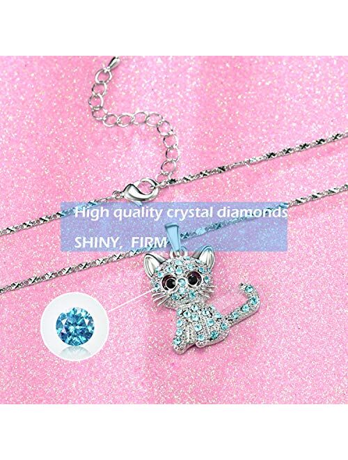 Shonyin Cat Pendant Necklace Jewelry Gifts for Women Teen Little Girls, Chian 18+2.4 inches