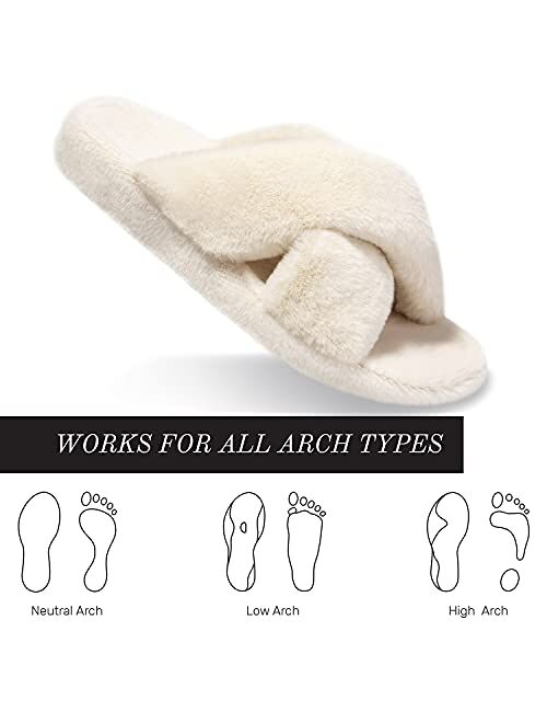 Hodawnll Women's Soft Plush Cross Band Slippers with Arch Support, Orthopedic House Shoes for Fasciitis Slippers, High Arch, Foot and Heel Pain Indoor Outdoor Slippers