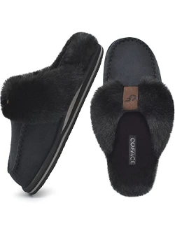 COFACE Womens Fluffy Slippers with Cozy Memory Foam Ladies Fuzzy House Slippers Warm Plush Fur Lined Slip on Arch Support Slippers Indoor Outdoor