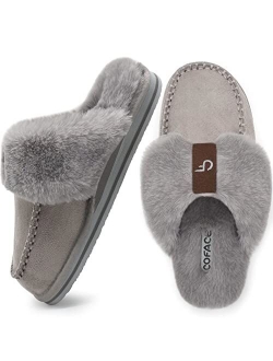 COFACE Womens Fluffy Slippers with Cozy Memory Foam Ladies Fuzzy House Slippers Warm Plush Fur Lined Slip on Arch Support Slippers Indoor Outdoor