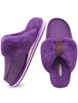 COFACE Womens Fluffy Slippers with Cozy Memory Foam Ladies Fuzzy House Slippers Warm Plush Fur Lined Slip on Arch Support Slippers Indoor Outdoor