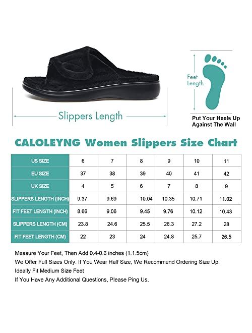 caloleyng Womens Fuzzy Furry House Orthopedic Slippers With Arch Support Open Toe Hard Sole Slip On Indoor Outdoor House Shoes