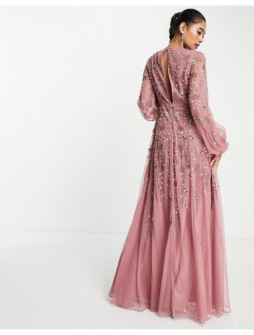 ASOS DESIGN maxi dress with blouson sleeve and delicate floral embellishment