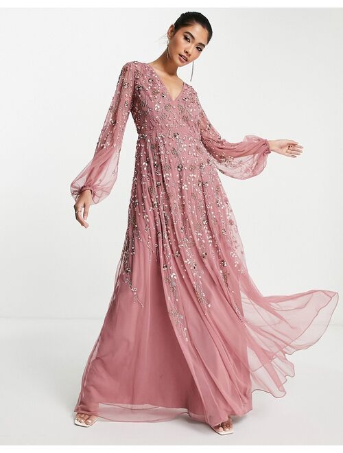 ASOS DESIGN maxi dress with blouson sleeve and delicate floral embellishment