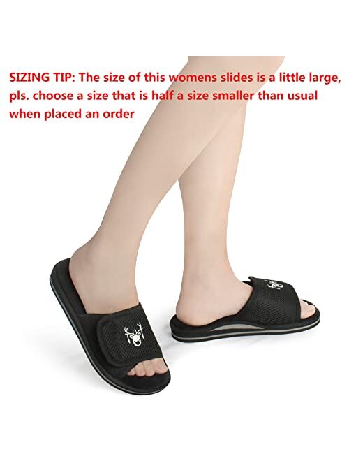 KuaiLu Womens Cozy Memory Form Slippers Ladies Casual Open Toe House Shoes Adjustable Strap Fuzzy Slides With Comfort Arch Support Size 5~11