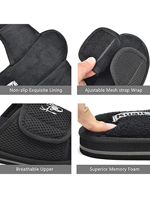 KuaiLu Womens Cozy Memory Form Slippers Ladies Casual Open Toe House Shoes Adjustable Strap Fuzzy Slides With Comfort Arch Support Size 5~11