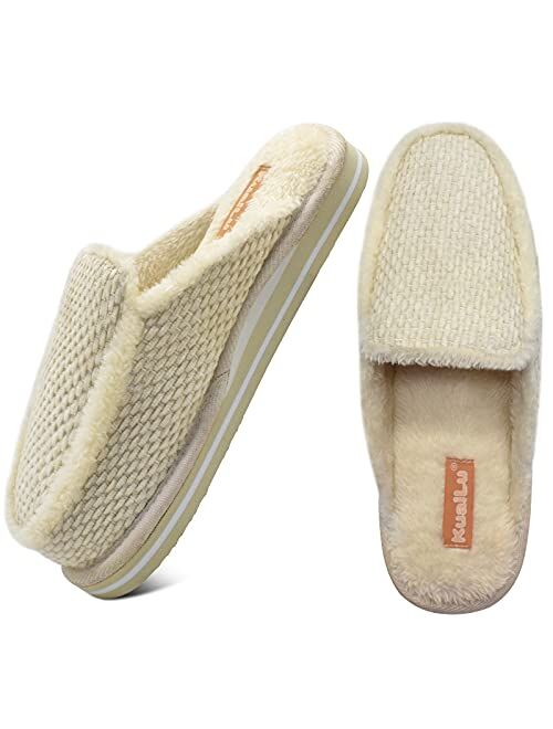 KuaiLu Womens Fuzzy Arch Support Slippers Ladies Warm Slip on House Shoes With Soft Faux Fur Lining & Ultra-Thick Memory Foam, Fashion Comfort Scuff Slippers For women In