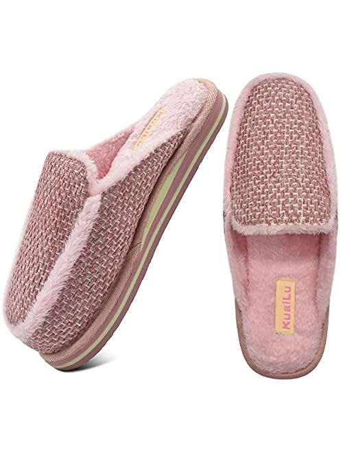 KuaiLu Womens Fuzzy Arch Support Slippers Ladies Warm Slip on House Shoes With Soft Faux Fur Lining & Ultra-Thick Memory Foam, Fashion Comfort Scuff Slippers For women In