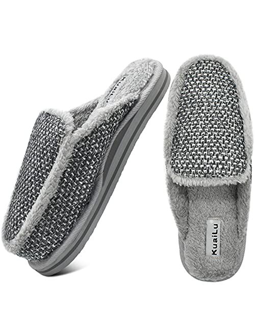 KuaiLu Womens Fuzzy Arch Support Slippers Ladies Warm Slip on House Shoes With Soft Faux Fur Lining & Ultra-Thick Memory Foam, Fashion Comfort Scuff Slippers For women In