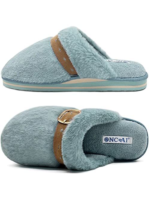 ONCAI Women Fuzzy Slippers Women's Cozy Momory Foam Slipper Fluffy Bedroom House Slippers For Women