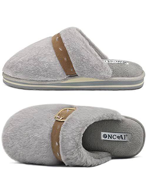 ONCAI Women Fuzzy Slippers Women's Cozy Momory Foam Slipper Fluffy Bedroom House Slippers For Women