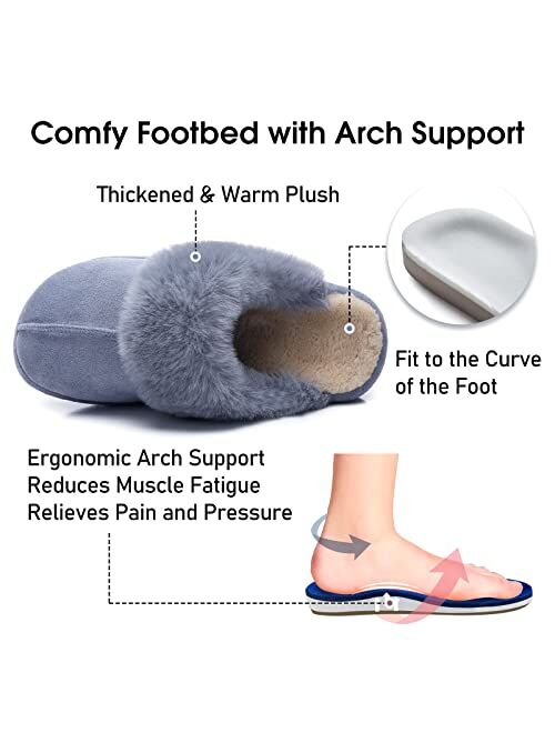 CORIFEI Fluffy Slippers for Women with Arch Support, Warm Winter House Shoes