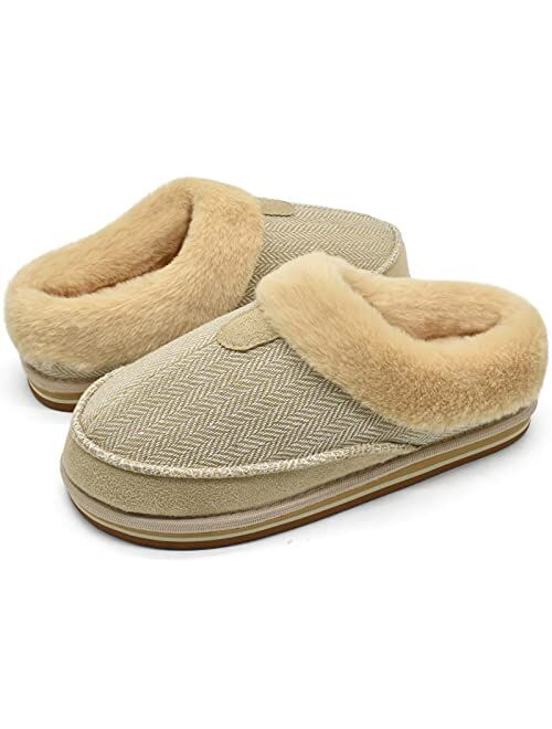 COFACE Womens Fuzzy Memory Foam Elegant Moccasin Slippers Fluffy Cozy Faux Fur Warm Winter Ladies Bedroom Slippers with Comfy Arch Support House Shoes Non-Slip Hard Sole 