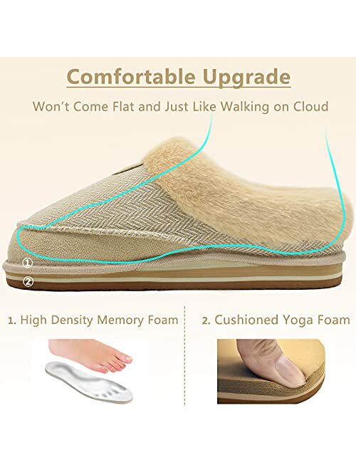 COFACE Womens Fuzzy Memory Foam Elegant Moccasin Slippers Fluffy Cozy Faux Fur Warm Winter Ladies Bedroom Slippers with Comfy Arch Support House Shoes Non-Slip Hard Sole 