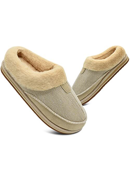 COFACE Womens Fuzzy Memory Foam Elegant Moccasin Slippers Fluffy Cozy Faux Fur Warm Winter Ladies Bedroom Slippers with Comfy Arch Support House Shoes Non-Slip Hard Sole 