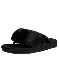 Shevalues Memory Foam Flip Flop Slippers for Women Arch Support Faux Fur Orthopedic Thong Slippers