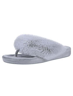 Shevalues Memory Foam Flip Flop Slippers for Women Arch Support Faux Fur Orthopedic Thong Slippers