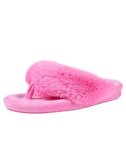 Shevalues Memory Foam Flip Flop Slippers for Women Arch Support Faux Fur Orthopedic Thong Slippers