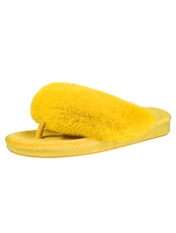 Shevalues Memory Foam Flip Flop Slippers for Women Arch Support Faux Fur Orthopedic Thong Slippers