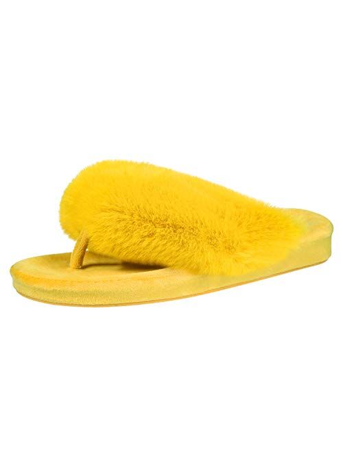 Shevalues Memory Foam Flip Flop Slippers for Women Arch Support Faux Fur Orthopedic Thong Slippers