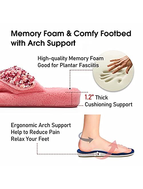 CORIFEI Adjustable Slippers for Women with Arch Support, Warm Cozy Memory Foam House Shoes Indoor