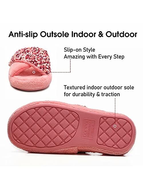 CORIFEI Adjustable Slippers for Women with Arch Support, Warm Cozy Memory Foam House Shoes Indoor