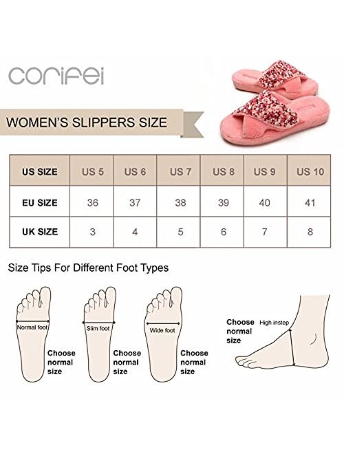 CORIFEI Adjustable Slippers for Women with Arch Support, Warm Cozy Memory Foam House Shoes Indoor