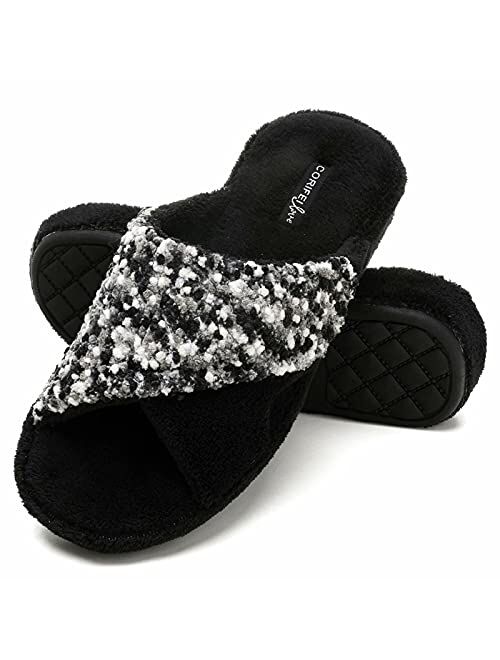 CORIFEI Adjustable Slippers for Women with Arch Support, Warm Cozy Memory Foam House Shoes Indoor