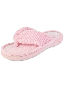 DL Women's Flip Flop Memory Foam Slippers with Cozy Terry Lining Soft Thong Slippers Slip on House Shoes with Indoor Outdoor Arch Support Rubber Sole