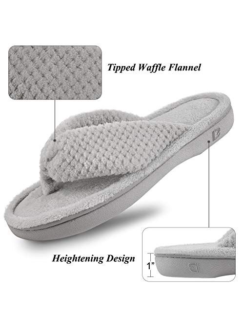 DL Women's Flip Flop Memory Foam Slippers with Cozy Terry Lining Soft Thong Slippers Slip on House Shoes with Indoor Outdoor Arch Support Rubber Sole