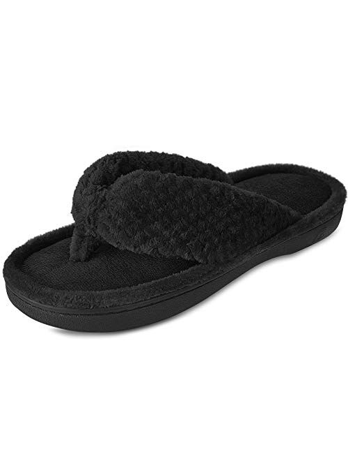 DL Women's Flip Flop Memory Foam Slippers with Cozy Terry Lining Soft Thong Slippers Slip on House Shoes with Indoor Outdoor Arch Support Rubber Sole