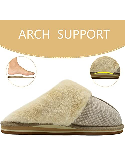 ONCAI Women Slippers, With Arch Support Cozy Plush Furry Fluffy Slip-On Indoor Outdoor Shoes