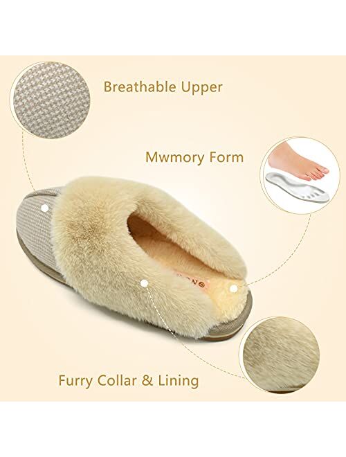 ONCAI Women Slippers, With Arch Support Cozy Plush Furry Fluffy Slip-On Indoor Outdoor Shoes