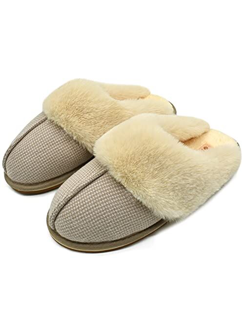 ONCAI Women Slippers, With Arch Support Cozy Plush Furry Fluffy Slip-On Indoor Outdoor Shoes