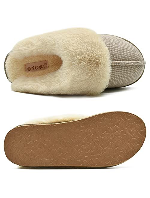 ONCAI Women Slippers, With Arch Support Cozy Plush Furry Fluffy Slip-On Indoor Outdoor Shoes