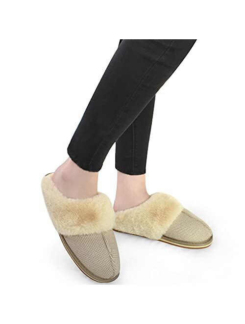 ONCAI Women Slippers, With Arch Support Cozy Plush Furry Fluffy Slip-On Indoor Outdoor Shoes