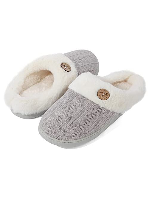 Ritmorro Women's Winter Fuzzy Bedroom Slippers Comfy Slipper with Memory Foam Arch Support ,Knitted Warm Home Slippers with Anti Skid Sole Indoor and Outdoor