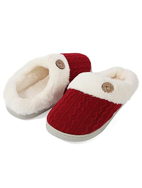 Ritmorro Women's Winter Fuzzy Bedroom Slippers Comfy Slipper with Memory Foam Arch Support ,Knitted Warm Home Slippers with Anti Skid Sole Indoor and Outdoor