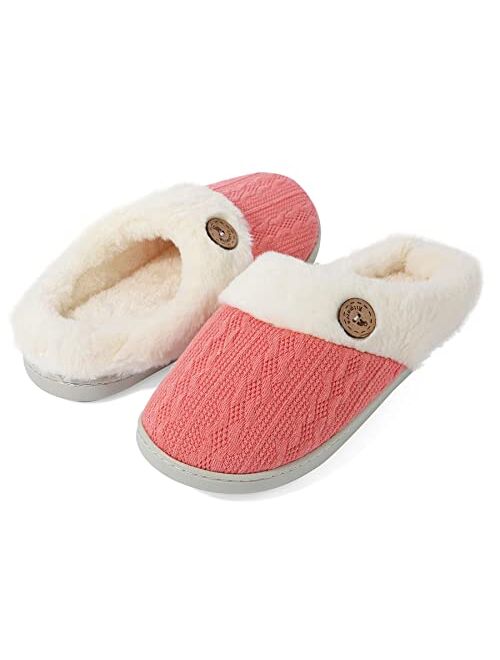 Ritmorro Women's Winter Fuzzy Bedroom Slippers Comfy Slipper with Memory Foam Arch Support ,Knitted Warm Home Slippers with Anti Skid Sole Indoor and Outdoor