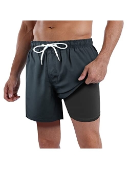 Mens Swim Trunks Compression Liner Quick Dry 5.5'' Swimwear Swim Shorts with Boxer Brief Lined