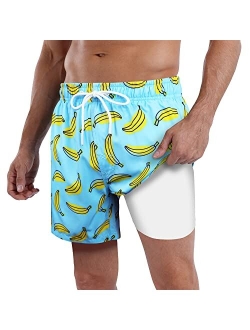 Mens Swim Trunks Compression Liner Quick Dry 5.5'' Swimwear Swim Shorts with Boxer Brief Lined