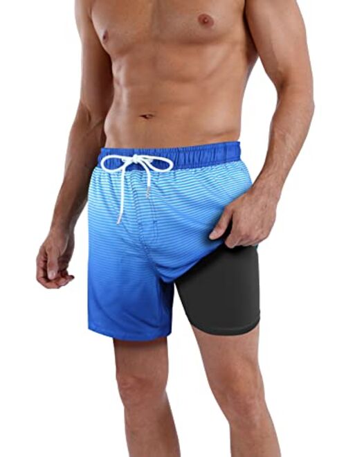 QRANSS Mens Swim Trunks Compression Liner Quick Dry 5.5'' Swimwear Swim Shorts with Boxer Brief Lined